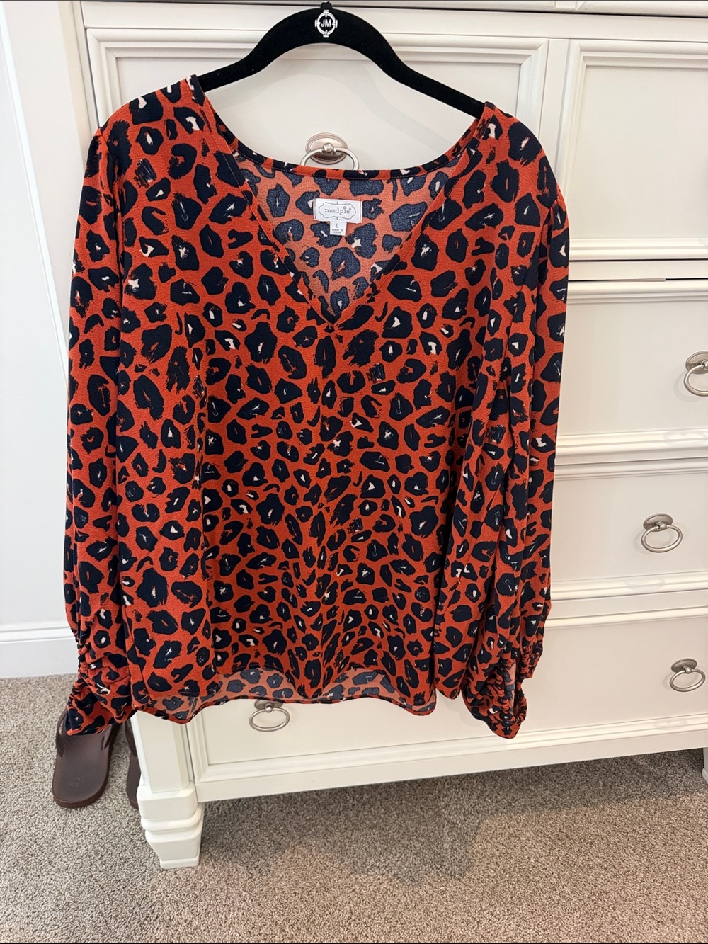 Mud Pie Rust Red and Black Leopard V-Neck Blouse
